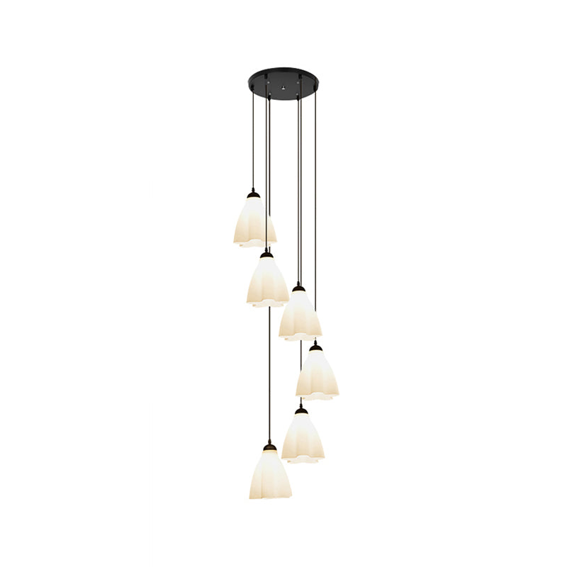 Simplicity Black Swirl Drop Pendant With White Glass Ruffled Cluster