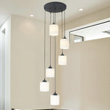 Opal Glass Stairs Pendulum Light: Modernist Cylinder Cluster Pendant In Black