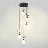 Opal Glass Stairs Pendulum Light: Modernist Cylinder Cluster Pendant In Black