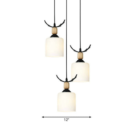 Opal Glass Stairs Pendulum Light: Modernist Cylinder Cluster Pendant In Black