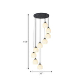 Black Milky Glass Spiral Multi Pendant Ceiling Light For Stairs