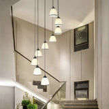 Contemporary Dome Stairs Swirl Pendant Light In Black With Opal Glass Accent Stylish Hanging