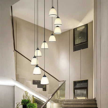 Contemporary Dome Stairs Swirl Pendant Light In Black With Opal Glass Accent Stylish Hanging