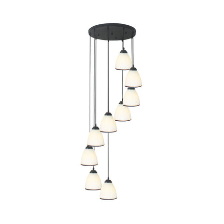 Contemporary Dome Stairs Swirl Pendant Light In Black With Opal Glass Accent Stylish Hanging
