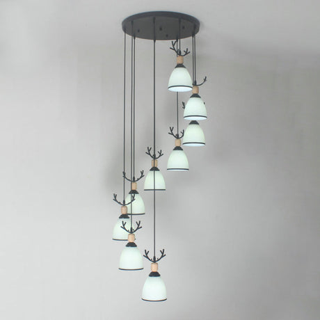 Contemporary Dome Stairs Swirl Pendant Light In Black With Opal Glass Accent Stylish Hanging