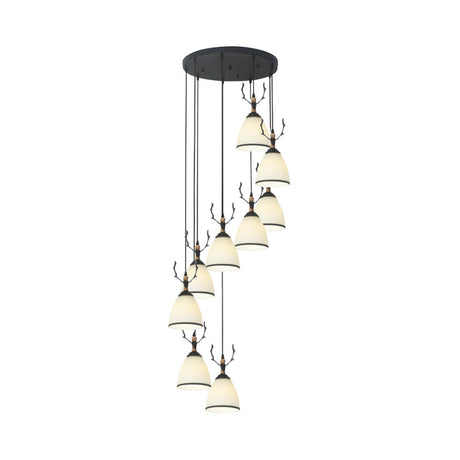 Contemporary Dome Stairs Swirl Pendant Light In Black With Opal Glass Accent Stylish Hanging