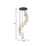Modern Black Ceiling Lamp: 9-Head Corridor Multi Light Pendant With Dimpled Glass Shades