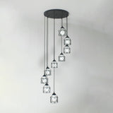 Modernist Black Hexagon Cage Pendant Lamp With Spiral Metal Design