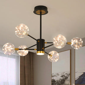 Modern Led Chandelier With Orb Glass Shade - Starburst Hanging Ceiling Light For Living Room 6 /