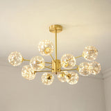 Modern Metal Led Chandelier With Clear Glass Orb Shade And Starry Drops 12 / Gold Natural
