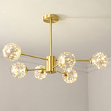 Modern Metal Led Chandelier With Clear Glass Orb Shade And Starry Drops 6 / Gold Natural