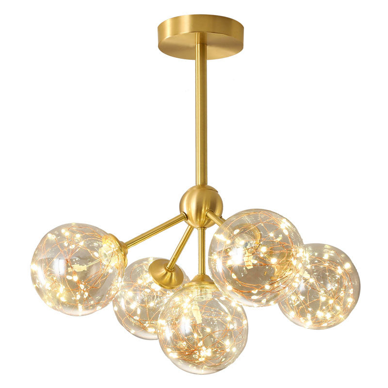 Stylish Led Pendant Chandelier Brass Sphere With Starry Glass Shade