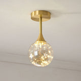 Stylish Led Pendant Chandelier Brass Sphere With Starry Glass Shade 1 / Cognac