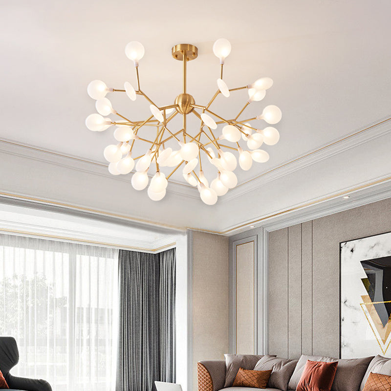 Minimalist Led Acrylic Branch Pendant Chandelier In Brass For Living Room Lighting