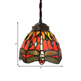 Tiffany Red Dragonfly Patterned Hanging Light With Stained Glass Shade - Dining Room Pendant Lamp