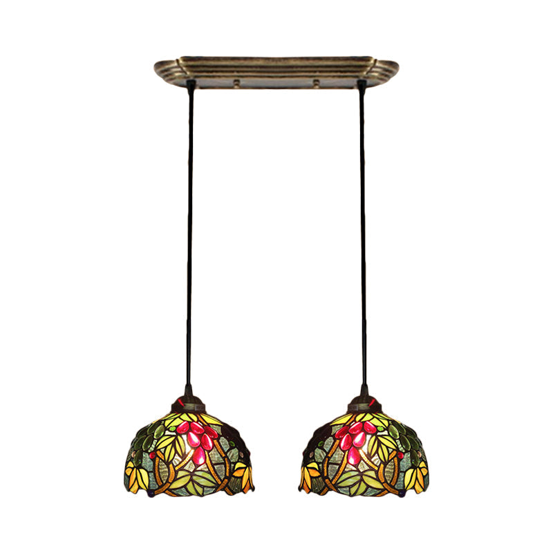 Victorian Pendant Lighting: Green Stained Glass Hanging Barrel Fixture With Grapevine Pattern 2 /
