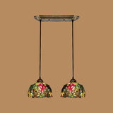 Victorian Pendant Lighting: Green Stained Glass Hanging Barrel Fixture With Grapevine Pattern