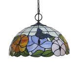 Black Baroque Stained Glass Chandelier Pendant Light Kit - 3-Bulb Domed Design With Petal Pattern