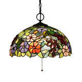 Artisan Glass Chandelier With Plant Pattern - Hand-Crafted Dome Design 3 Lights Black Mediterranean