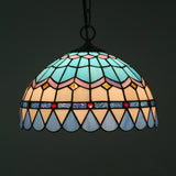 Tiffany Stained Glass Suspension Lamp: Lattice Bowl Pendulum Light - 1-Light Blue For Dining Room /
