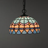 Tiffany Stained Glass Suspension Lamp: Lattice Bowl Pendulum Light - 1-Light Blue For Dining Room /