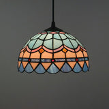 Tiffany Stained Glass Suspension Lamp: Lattice Bowl Pendulum Light - 1-Light Blue For Dining Room /