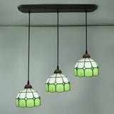 Victorian Green 3-Light Dining Room Pendant With Hand-Cut Glass Shade