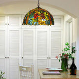 Tiffany Green Cut Glass Chandelier With Grape Pattern - 2-Bulb Pendant Light Fixture