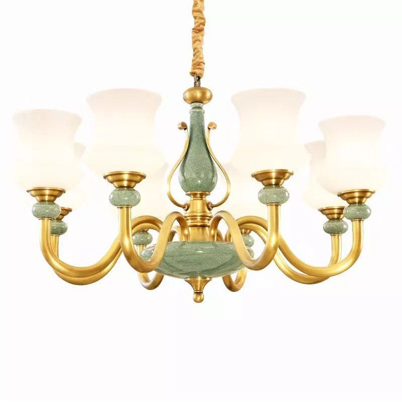 Green Frosted Glass Chandelier Pendant Light For Modern Living Room Ceiling