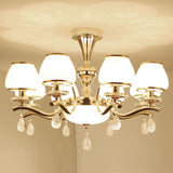 Modern White Glass Chandelier With Crystal Droplet And Gold Urn Shade Pendant Light 8 /