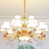 Minimalist Gold Chandelier Pendant With Curved Down Lighting And Frosted Glass Shade 15 / White B