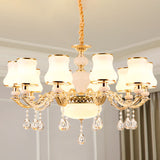 Minimalist Gold Chandelier Pendant With Curved Down Lighting And Frosted Glass Shade 10 / White C