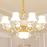 Minimalist Gold Chandelier Pendant With Curved Down Lighting And Frosted Glass Shade 8 / White A
