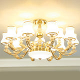 Minimalist Gold Chandelier Pendant With Curved Down Lighting And Frosted Glass Shade 15 / White D