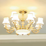 Minimalist Gold Chandelier Pendant With Curved Down Lighting And Frosted Glass Shade 12 / White D