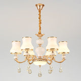 Minimal Hanging Chandelier With Frosted Glass Curve Crystal Accent In Gold