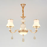 Minimal Hanging Chandelier With Frosted Glass Curve Crystal Accent In Gold 3 /