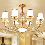 Modern Opal Ribbed Glass Chandelier In Gold For Living Room Bell Shade Hanging Lamp 8 /