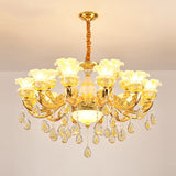 Contemporary Gold Chandelier - Floral K9 Crystal Drop Lamp For Bedroom 18 /