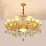 Contemporary Gold Chandelier - Floral K9 Crystal Drop Lamp For Bedroom 15 /