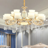 White Faux Jade Urn Pendant Chandelier With Crystal Accent - Modern Hanging Ceiling Light
