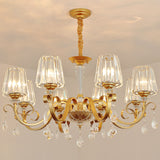 Simplicity Gold Crystal Hanging Light Kit: Tapered Beveled Design With Scrolled Arm