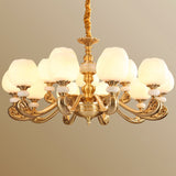 Opal Glass Bud Pendant Chandelier With Brass Suspension - Modern Style And Curved Arm