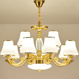 Contemporary Gold Chandelier Light Fixture - White Ribbed Glass Cone Ceiling Lamp 12 /