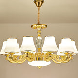 Contemporary Gold Chandelier Light Fixture - White Ribbed Glass Cone Ceiling Lamp 10 /