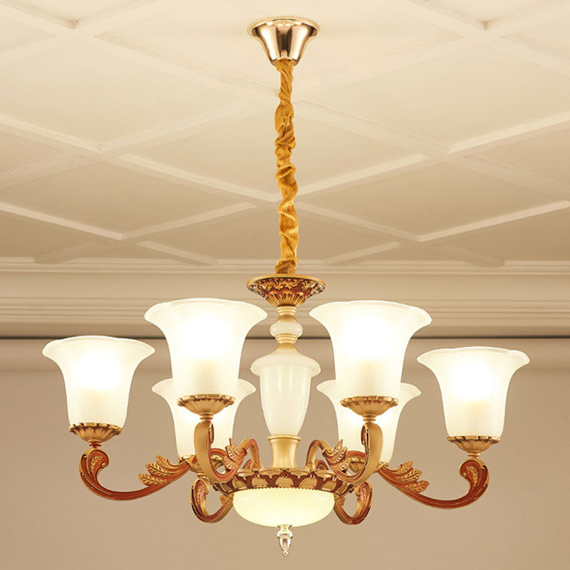 Modern Morning Glory Frosted Glass Chandelier: Gold Pendant Lighting For Bedroom 6 /