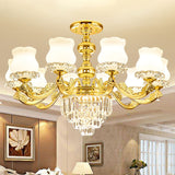 Modern Blossom Pendulum Chandelier In Gold With White Glass Pendant Light 10 /