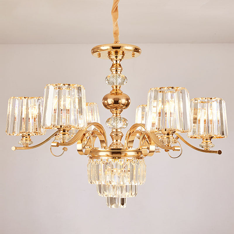 Gold Clear Crystal Cylinder Chandelier Pendant Lamp - Modern Lighting Fixture 6 /