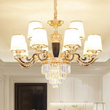 Modern Opal Glass Cone Chandelier With Gold Finish And Crystal Accents