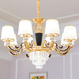 Modern Opal Glass Cone Chandelier With Gold Finish And Crystal Accents 8 / White